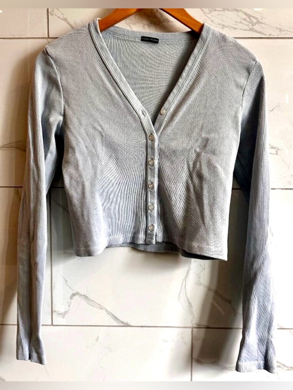 Brandy Melville Ribbed Button Front Long Sleeve Top #1